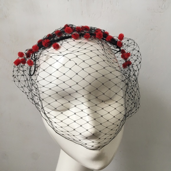 Tierre Taylor Accessories - Red Polka Dot and Black Netting Fascinator